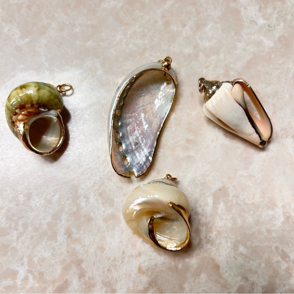 Handmade Natural Seashell Pendants with Gold Accents – Coastal Beach Jewelry Lot - Picture 2 of 2